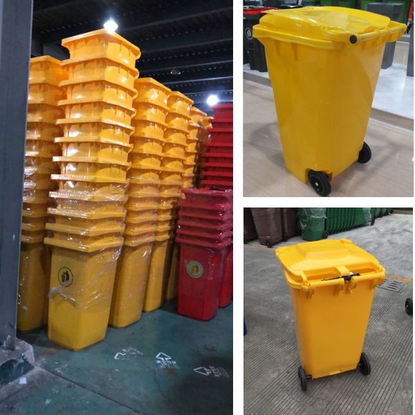 Thùng rác nhựa 120L HDPE tại kho Hà Nội chuẩn bị xuất cho đối tác ở Lào Cai