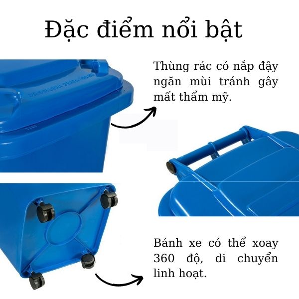 Đặc điểm nổi bật của thùng rác nhựa 240 lít xanh dương