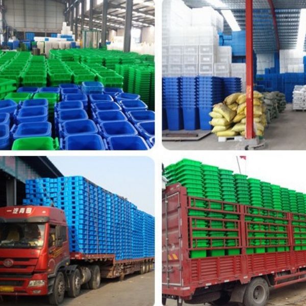 Lên công thùng rác nhựa 240l màu xanh dương xuất đi Quảng Bình